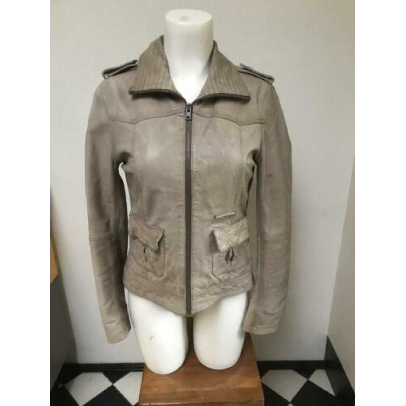 Superdry beige leer leren Jack jas zandkleur’ig biker m