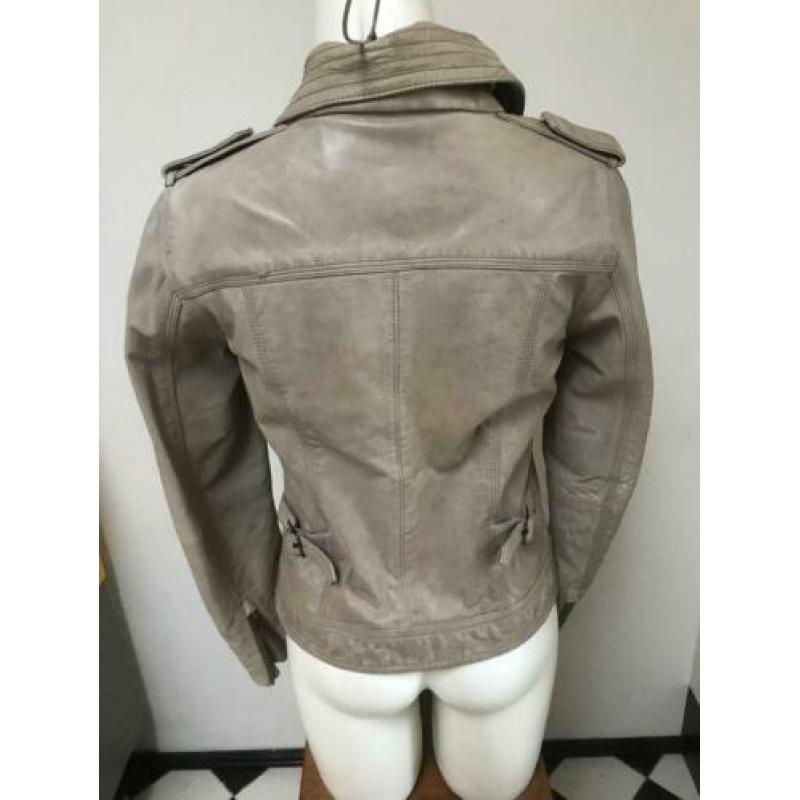 Superdry beige leer leren Jack jas zandkleur’ig biker m