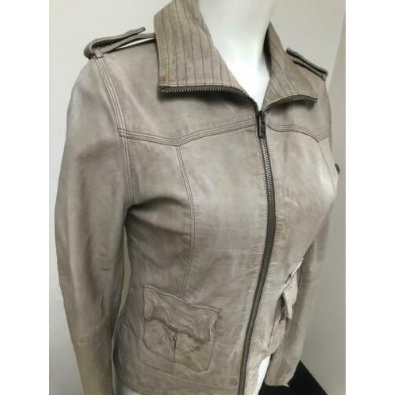 Superdry beige leer leren Jack jas zandkleur’ig biker m