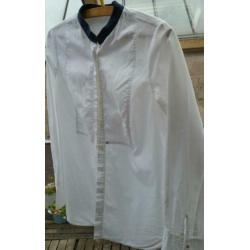 Massimo Dutti - blouse katoen wit met blauwe kraag Maat 40