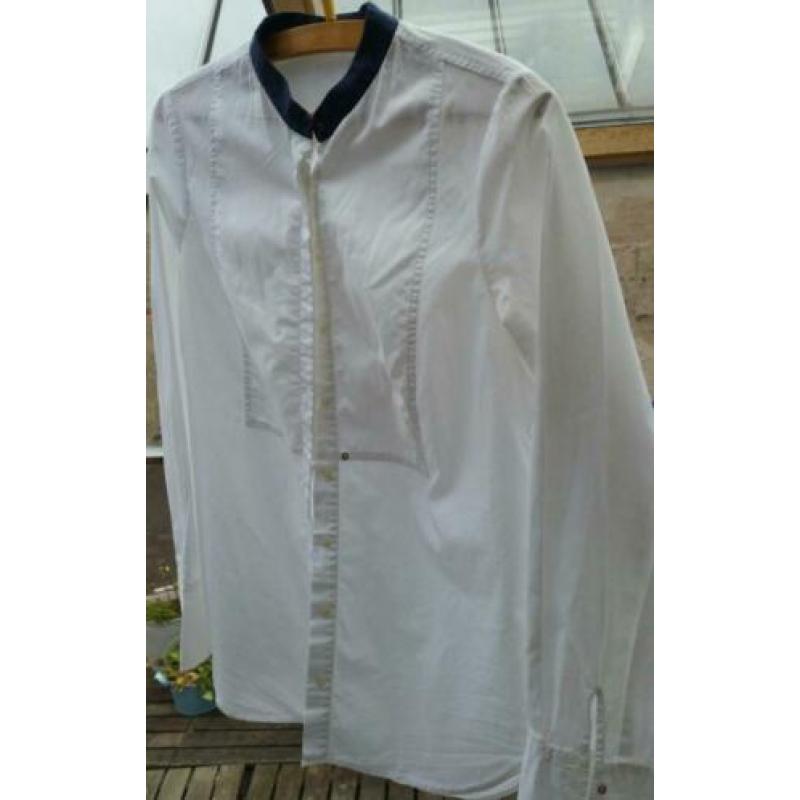 Massimo Dutti - blouse katoen wit met blauwe kraag Maat 40