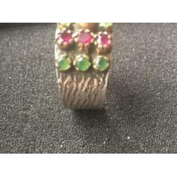 Zilver Ring met kristallen stenen, vintage, maat 23