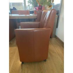 6 prachtige eetkamerstoelen leer cognac