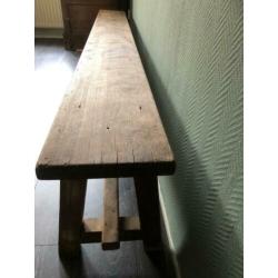 Industriele vintage houten schoolbank