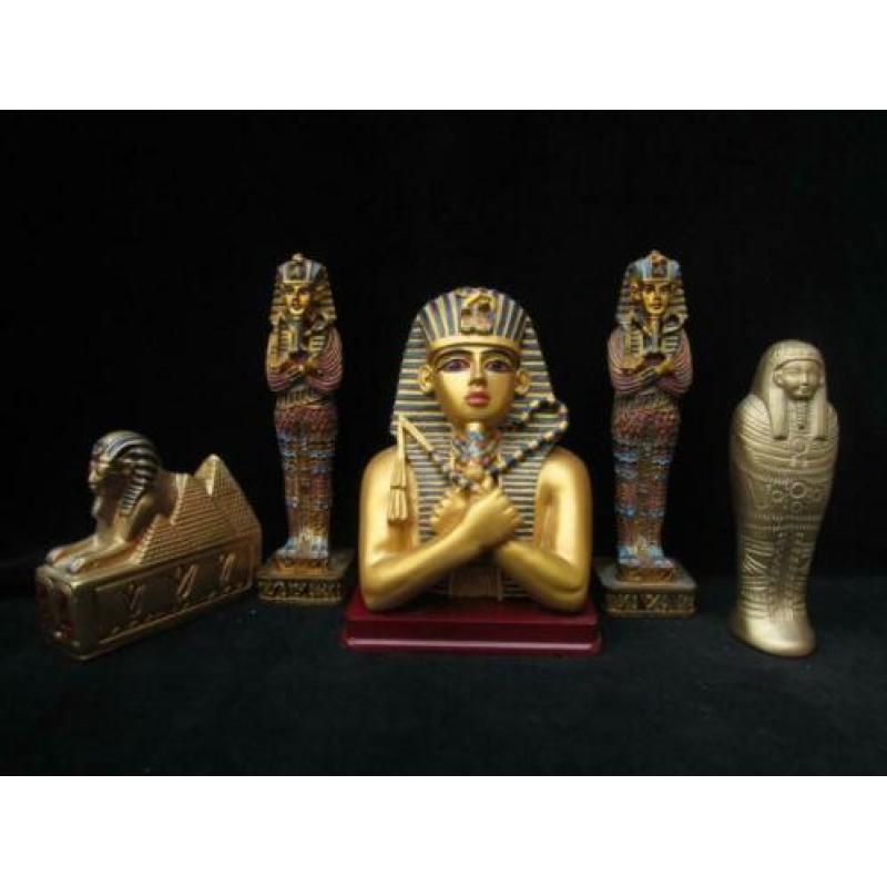 5 Egyptische Beeldjes w.o. Toetanchamon Tut en Sphinx