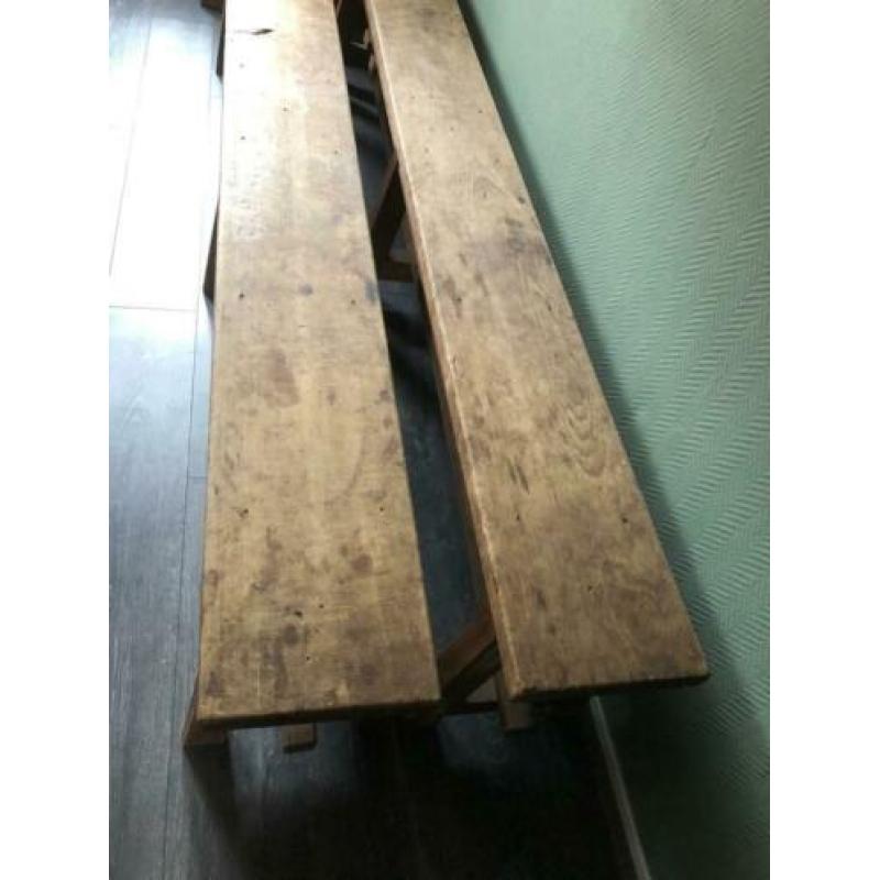 Industriele vintage houten schoolbank