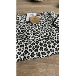 Your wishes Leopard camo ruffle schouder top 62/68 nieuw