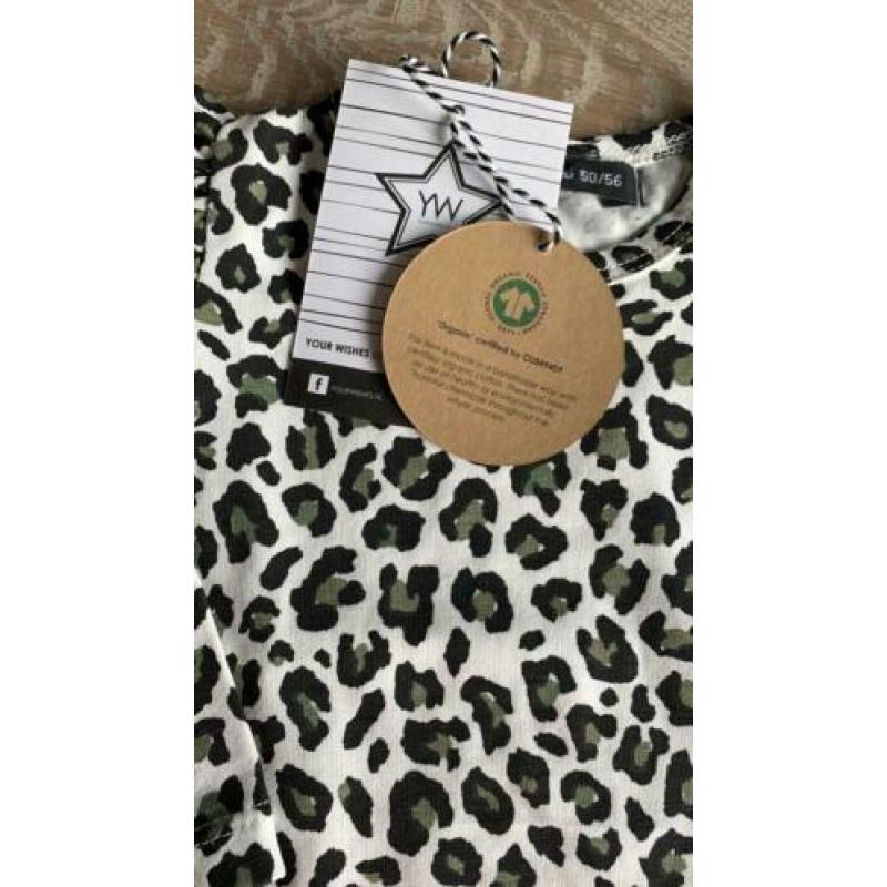 Your wishes Leopard camo ruffle schouder top 62/68 nieuw