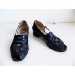 1739 VINTAGE Gabor kobalt blauwe peeptoe pumps 37 38