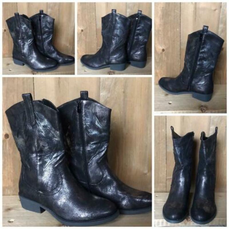 Metallic antraciet cowboylaars halfhoog NIEUW maat 37