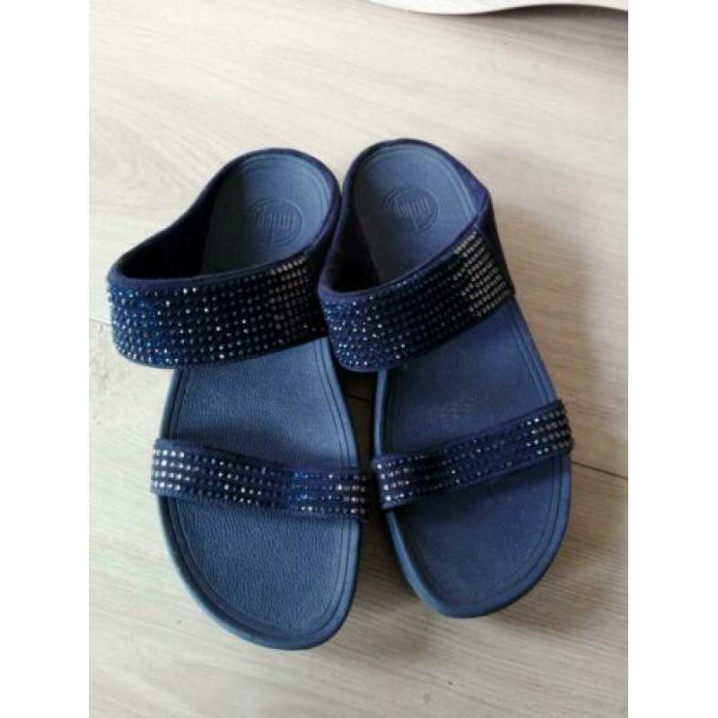 Fitflop band slippers blauw suede met glimmers mt 41