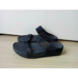 Fitflop band slippers blauw suede met glimmers mt 41