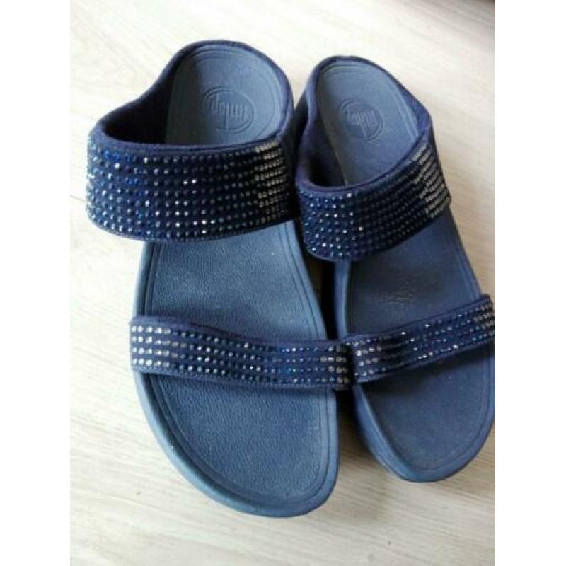 Fitflop band slippers blauw suede met glimmers mt 41